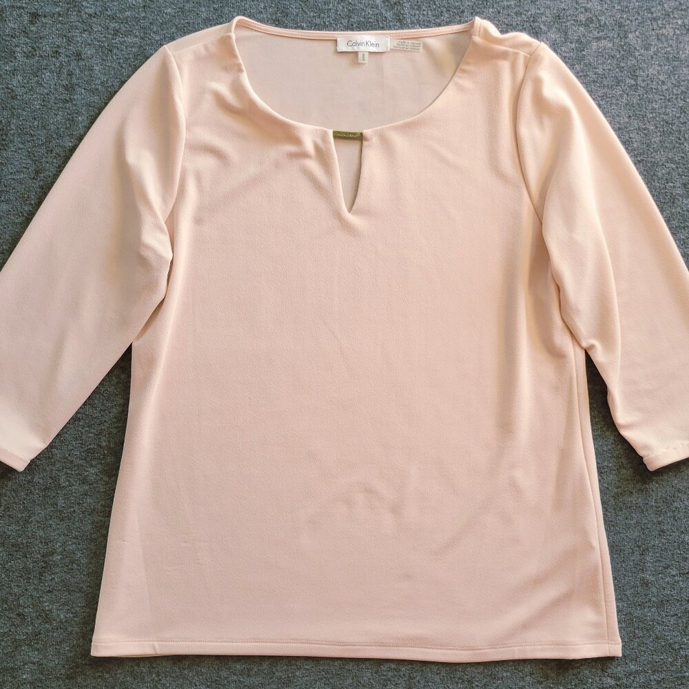 Calvin Klein Dusty Peach Pink Blouse ¾ Sleeves M Pastel Spring Classic Office